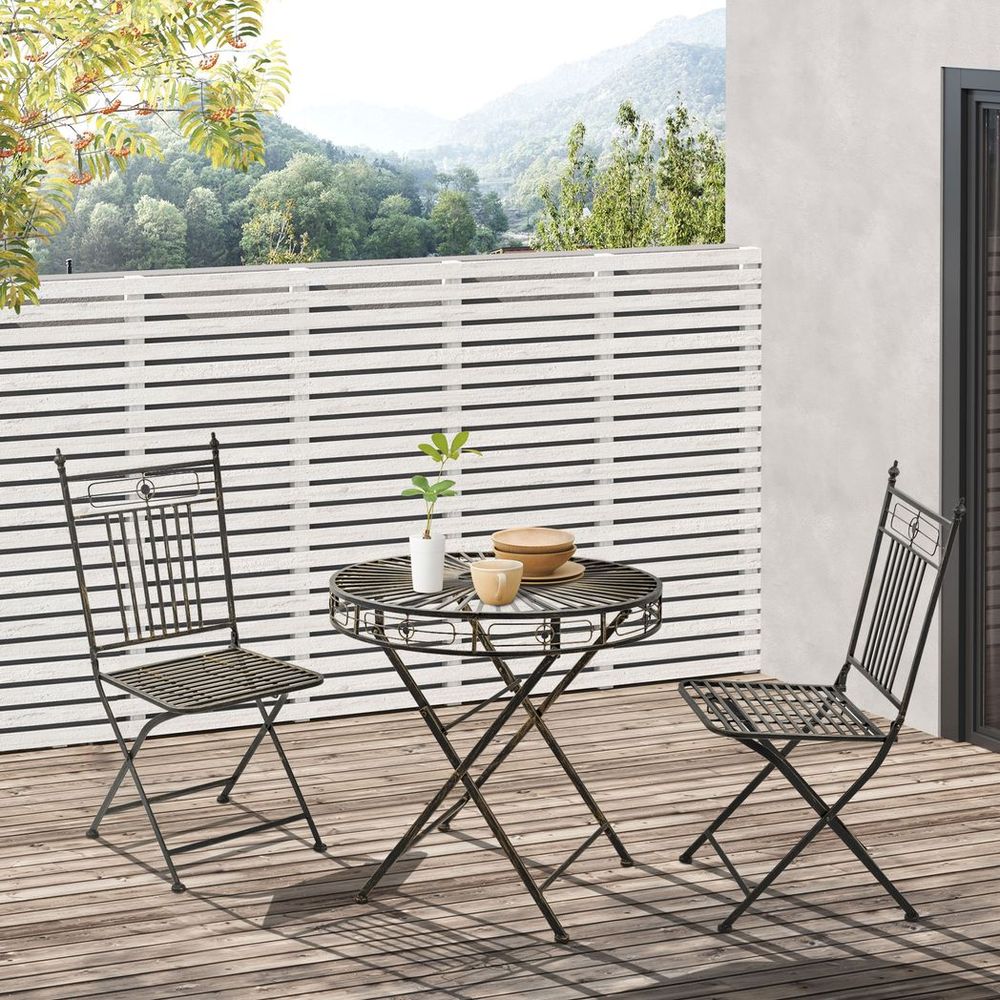 3PCs Garden Bistro Set with 2 Folding Chair and 1 Table, Bronze - SILVIONIX