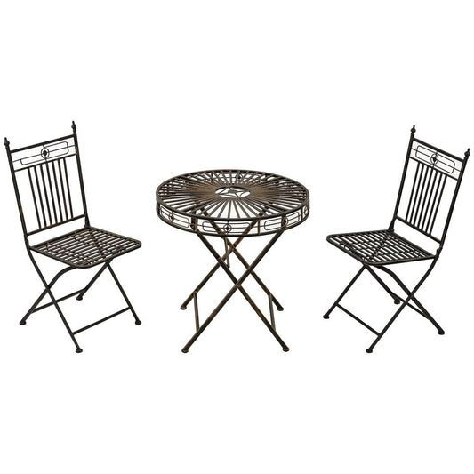 3PCs Garden Bistro Set with 2 Folding Chair and 1 Table, Bronze - SILVIONIX