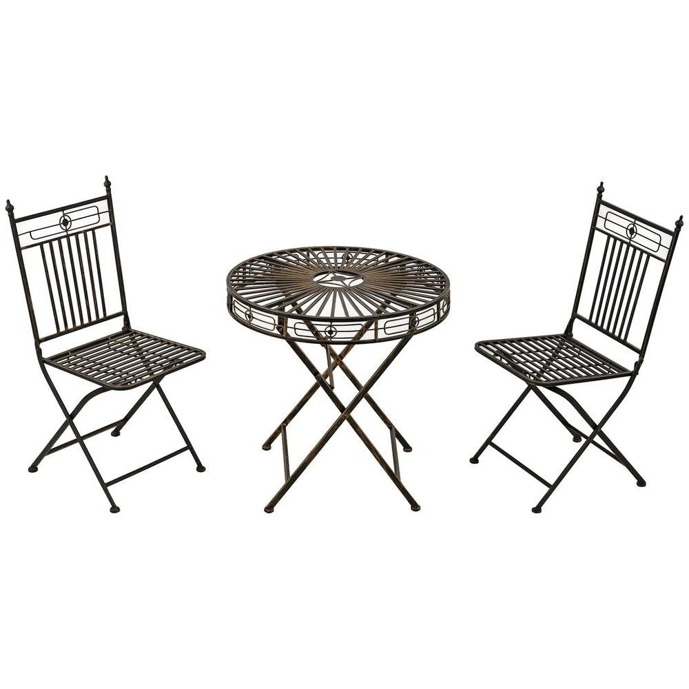 3PCs Garden Bistro Set with 2 Folding Chair and 1 Table, Bronze - SILVIONIX