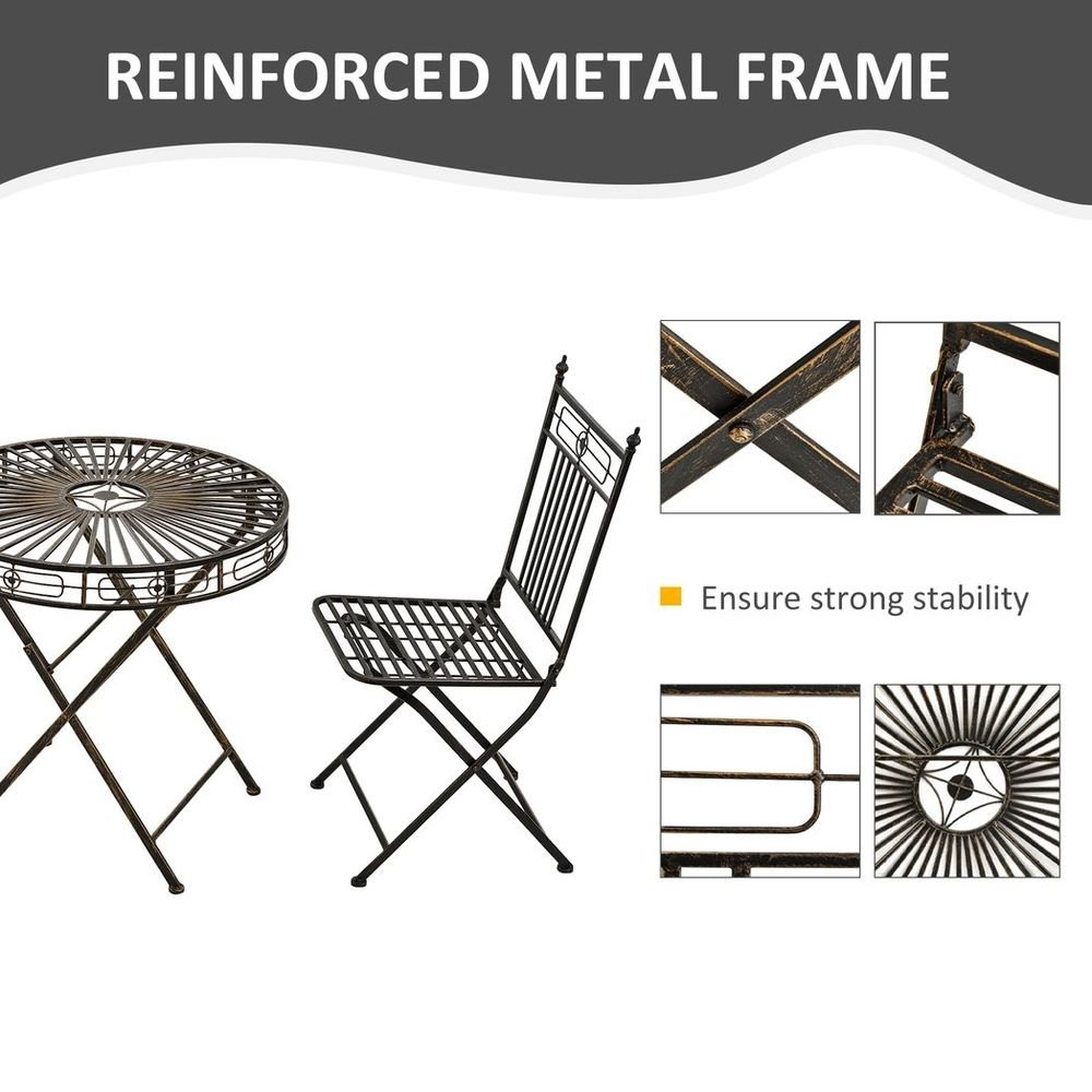 3PCs Garden Bistro Set with 2 Folding Chair and 1 Table, Bronze - SILVIONIX