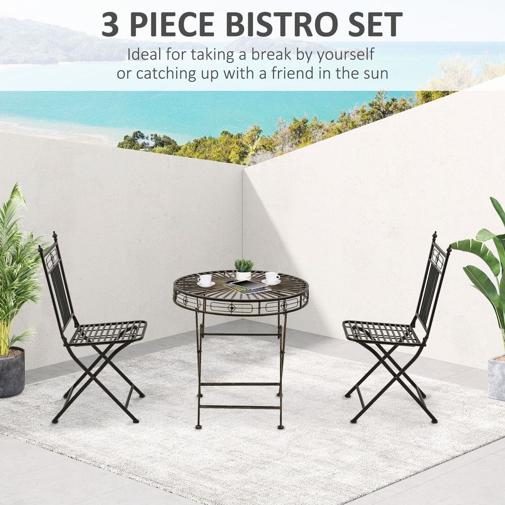 3PCs Garden Bistro Set with 2 Folding Chair and 1 Table, Bronze - SILVIONIX