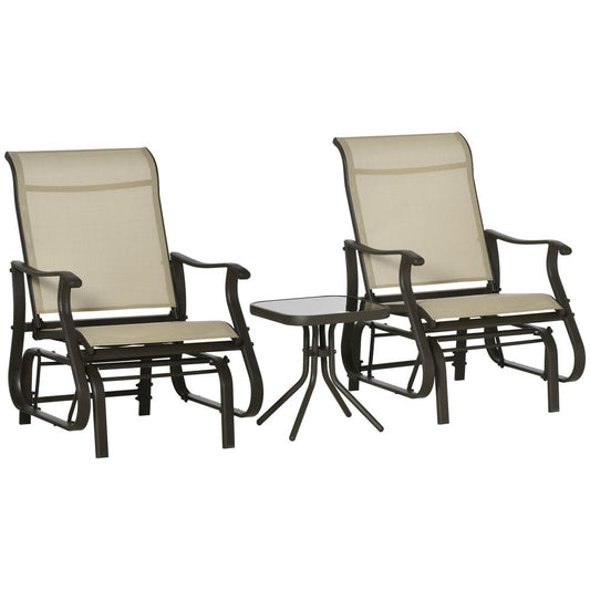 3PCS Outdoor Gliding Chairs w/ Table Set Patio Garden Furniture Khaki - SILVIONIX