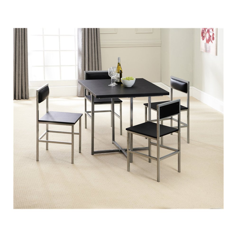 4 Chair Dining Set Black/Silver - SILVIONIX