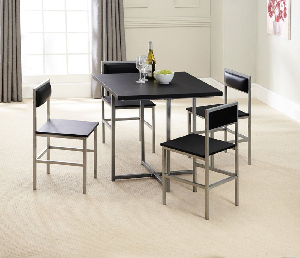 4 Chair Dining Set Black/Silver - SILVIONIX