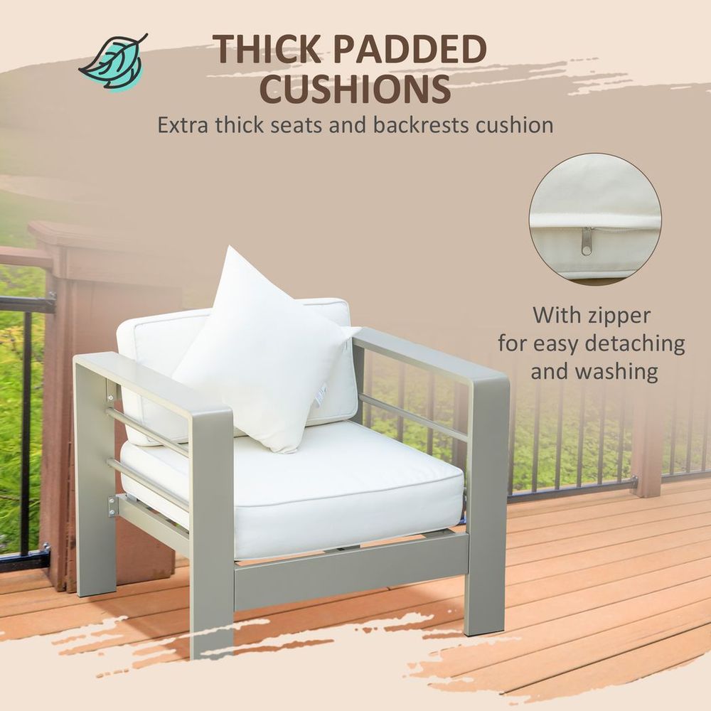 4 PCs Aluminium Garden Furniture Set w/ Thick Padded Cushion - SILVIONIX