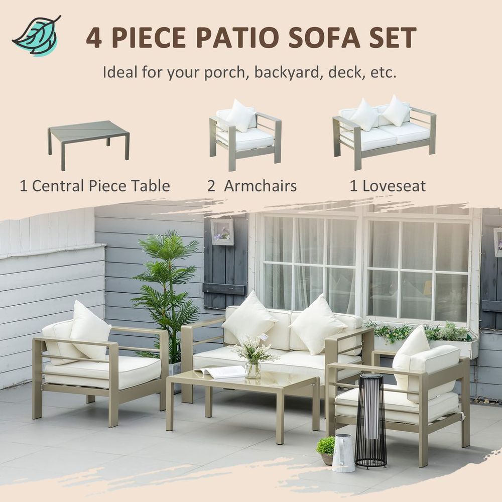 4 PCs Aluminium Garden Furniture Set w/ Thick Padded Cushion - SILVIONIX