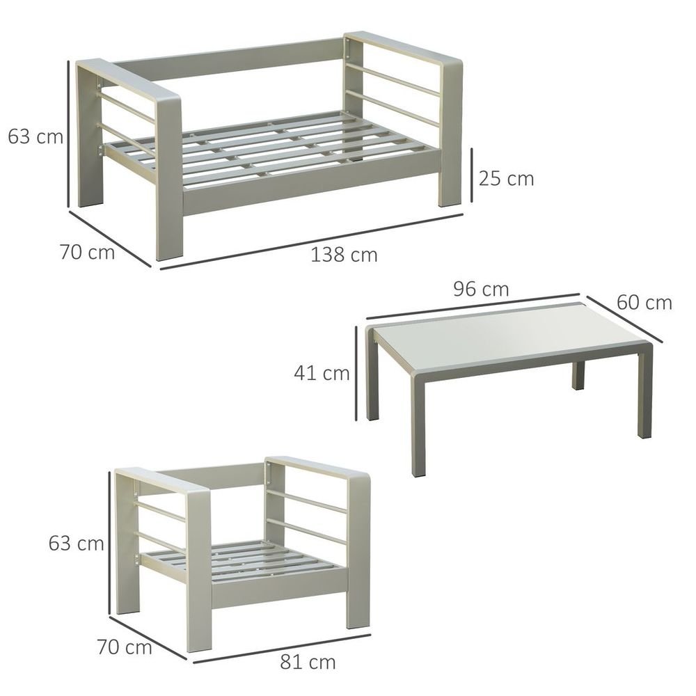 4 PCs Aluminium Garden Furniture Set w/ Thick Padded Cushion - SILVIONIX