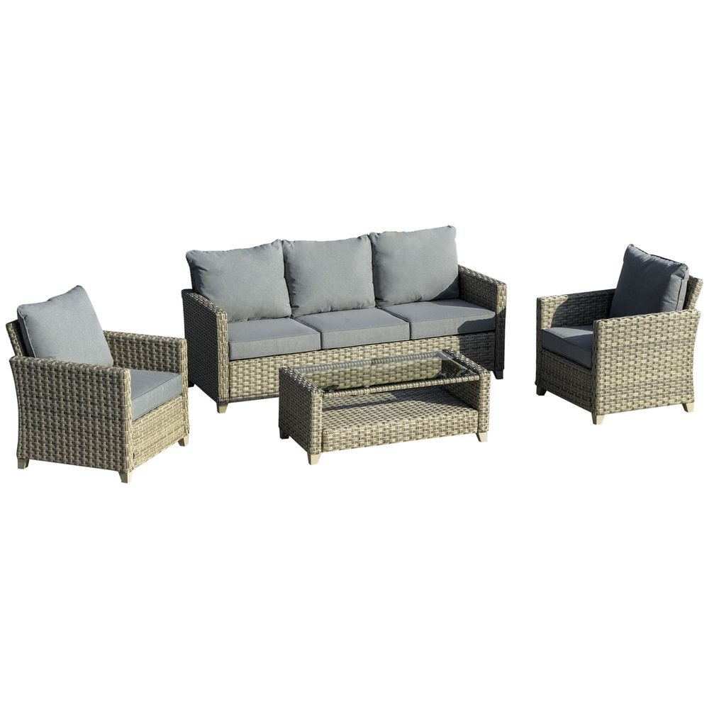 4 PCS Patio PE Rattan Sofa Set, Outdoor Conversation Furniture Set - SILVIONIX