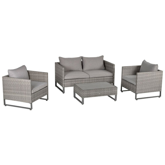 4 PCs PE Rattan Wicker Outdoor Dining Set Sofa Chairs Table Cushions - SILVIONIX