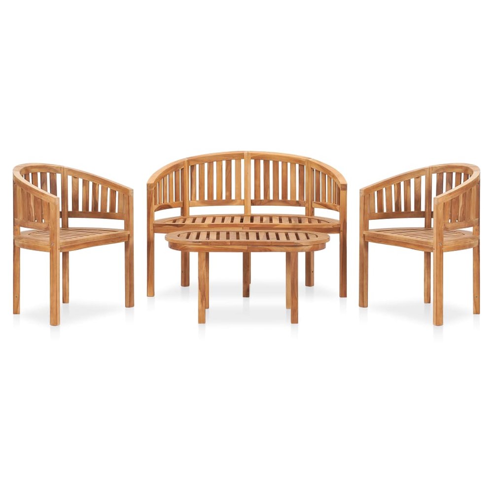 4 Piece Banana Garden Lounge Set Solid Teak Wood - SILVIONIX