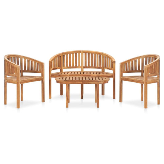 4 Piece Banana Garden Lounge Set Solid Teak Wood - SILVIONIX