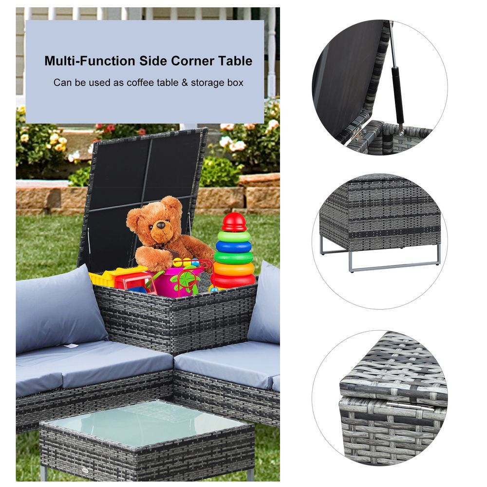 4 - Piece PE Rattan Outdoor Garden Furniture Set Mixed Grey - SILVIONIX