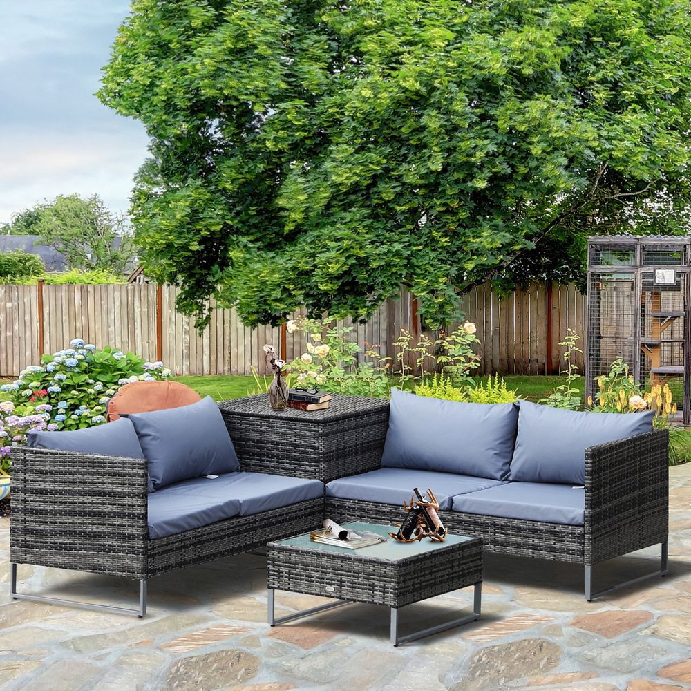 4 - Piece PE Rattan Outdoor Garden Furniture Set Mixed Grey - SILVIONIX