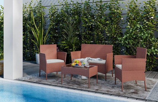 4 Piece Rattan Garden Furniture Set - SILVIONIX