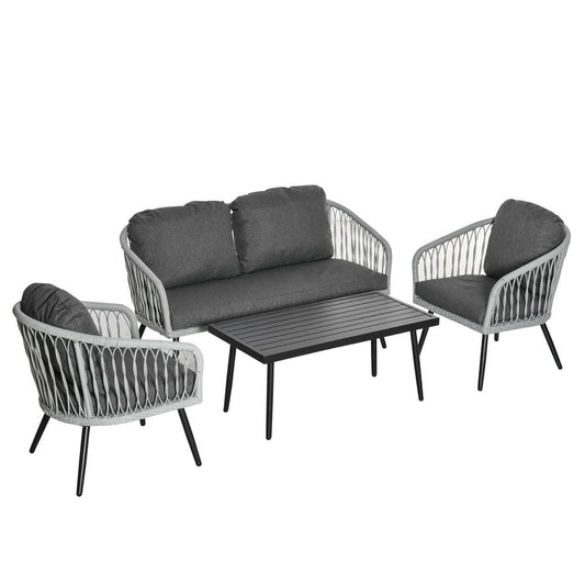 4 Piece Rattan Patio Sofa Set w/ 2 Sofa 1 Loveseat & Coffee Table - SILVIONIX