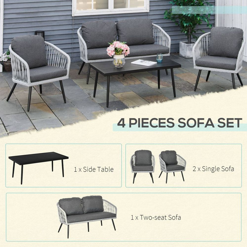 4 Piece Rattan Patio Sofa Set w/ 2 Sofa 1 Loveseat & Coffee Table - SILVIONIX