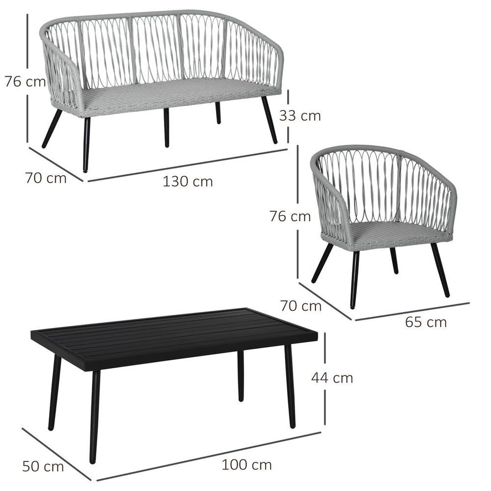 4 Piece Rattan Patio Sofa Set w/ 2 Sofa 1 Loveseat & Coffee Table - SILVIONIX