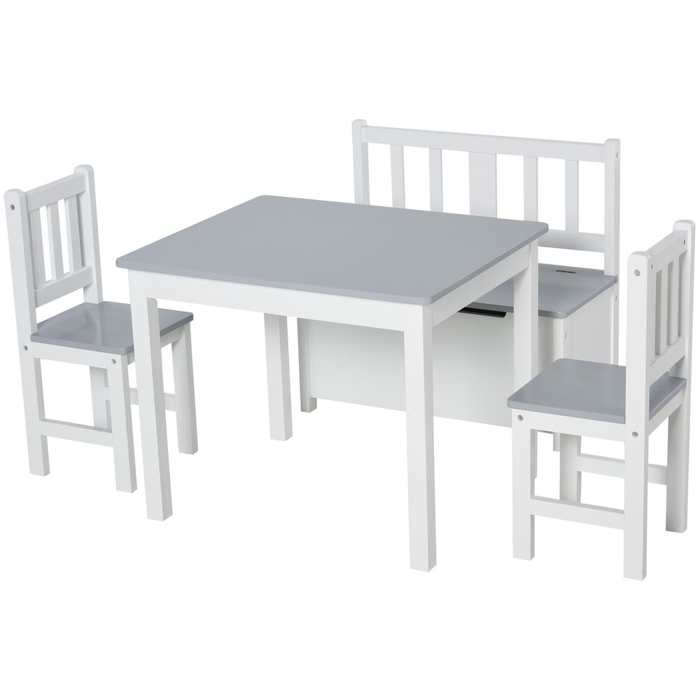 4 - Piece Set Kids Wood Table Chair Bench Storage Function for 3 Years+ HOMCOM - SILVIONIX