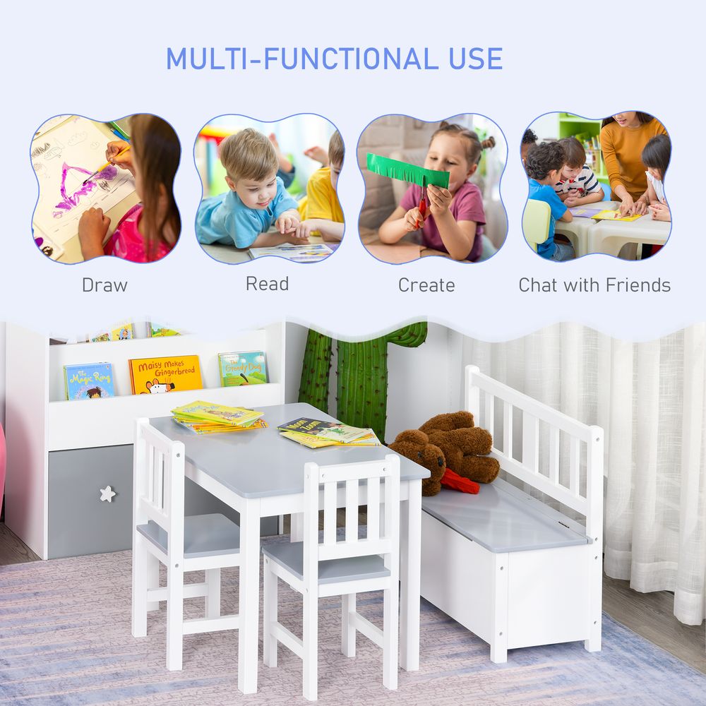 4 - Piece Set Kids Wood Table Chair Bench Storage Function for 3 Years+ HOMCOM - SILVIONIX