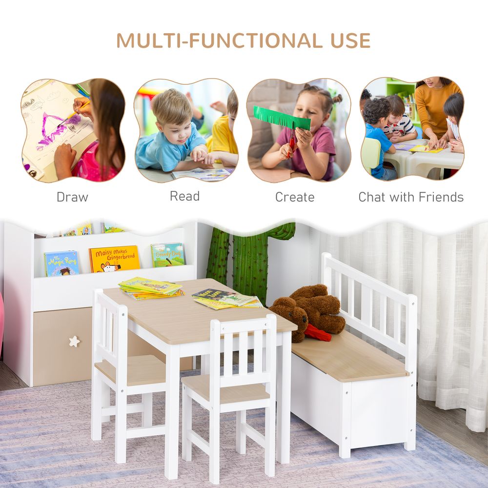 4 - Piece Set Kids Wood Table Chair Bench Storage Function for 3 Years+ HOMCOM - SILVIONIX