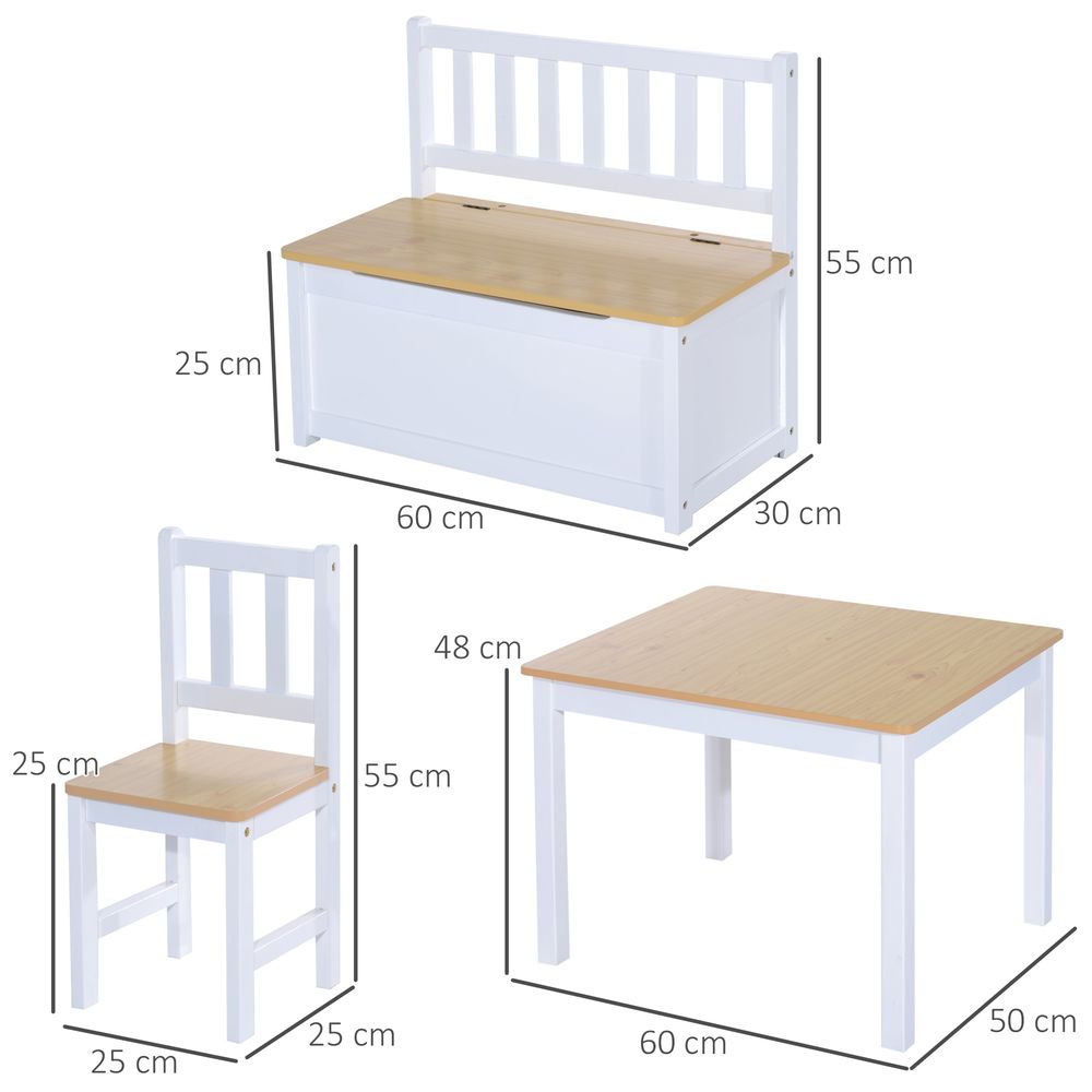 4 - Piece Set Kids Wood Table Chair Bench Storage Function for 3 Years+ HOMCOM - SILVIONIX