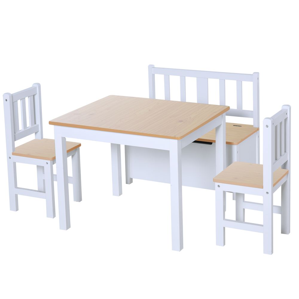 4 - Piece Set Kids Wood Table Chair Bench Storage Function for 3 Years+ HOMCOM - SILVIONIX