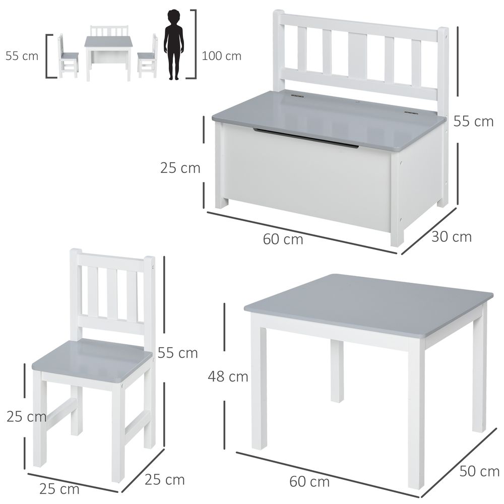 4 - Piece Set Kids Wood Table Chair Bench Storage Function for 3 Years+ HOMCOM - SILVIONIX