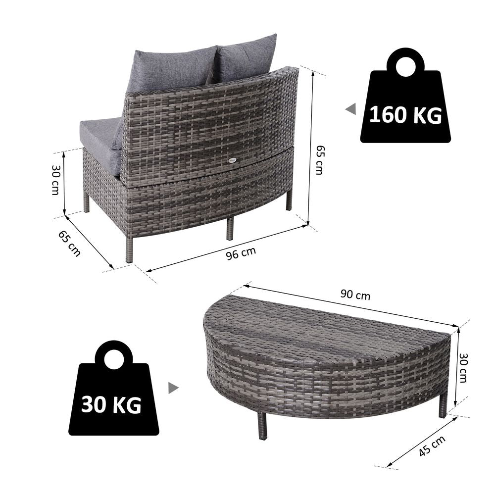 4 - Seater Half Moon Shaped Rattan Outdoor Garden Furniture Set Grey - SILVIONIX