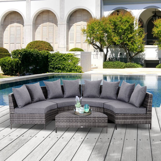 4 - Seater Half Moon Shaped Rattan Outdoor Garden Furniture Set Grey - SILVIONIX