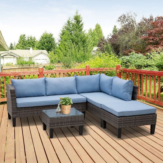 4 - Seater Outdoor Garden PE Rattan Furniture Set Blue - SILVIONIX