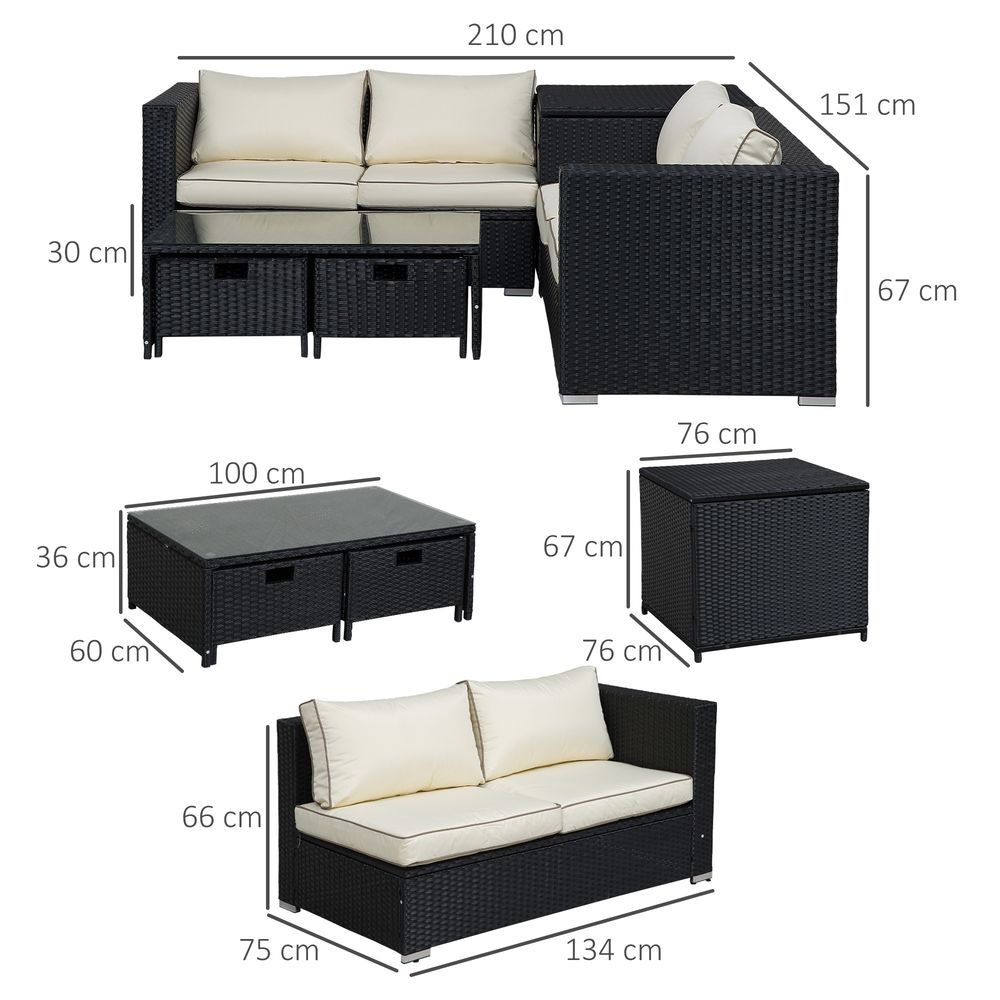 4 - Seater Rattan Wicker Garden Patio Sofa Storage & Table Set Black - SILVIONIX