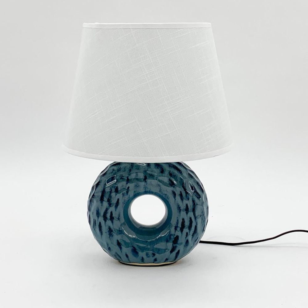 40CM BLUE CERAMIC LAMP AND SHADE - SILVIONIX