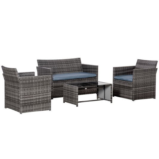 4pc Patio Garden Rattan Wicker Sofa 2 - Seater Loveseat Chair Table Grey - SILVIONIX