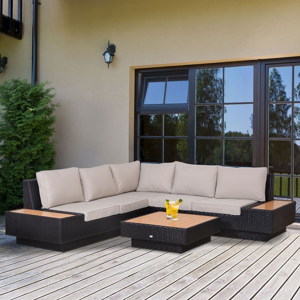 4Pcs Rattan Sofa Garden Set Coffee Table Chairs Loveseat Outdoor w/ Cushion - SILVIONIX