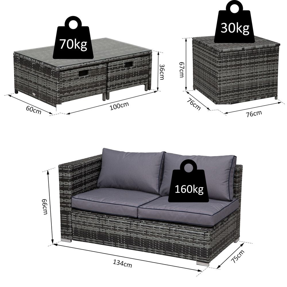 4pcs Rattan Sofa Storage & Table & 2 Drawers Cushions Corner Trunk Coffee Grey - SILVIONIX