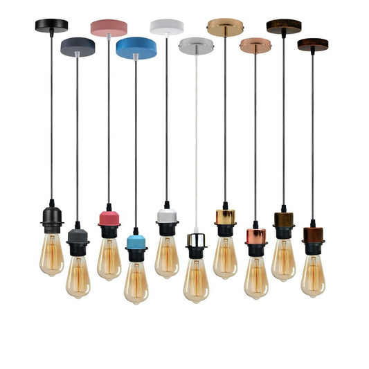 5 Pack Industrial Pendant Light Fitting, Lampshade Addable E27 Lamp Holder Light, - SILVIONIX