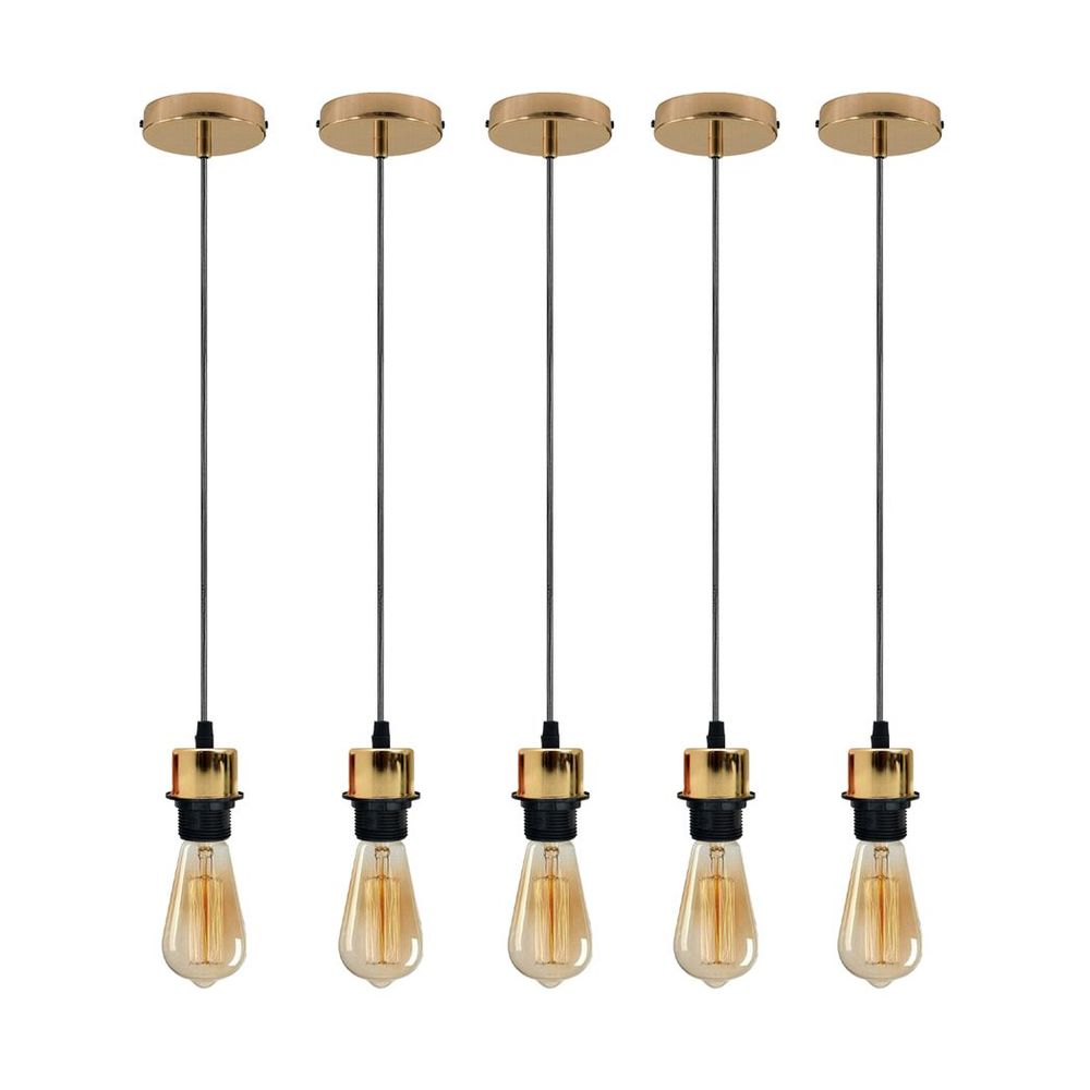 5 Pack Industrial Pendant Light Fitting, Lampshade Addable E27 Lamp Holder Light, - SILVIONIX