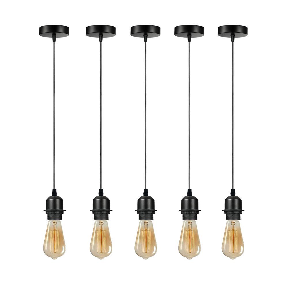 5 Pack Industrial Pendant Light Fitting, Lampshade Addable E27 Lamp Holder Light, - SILVIONIX