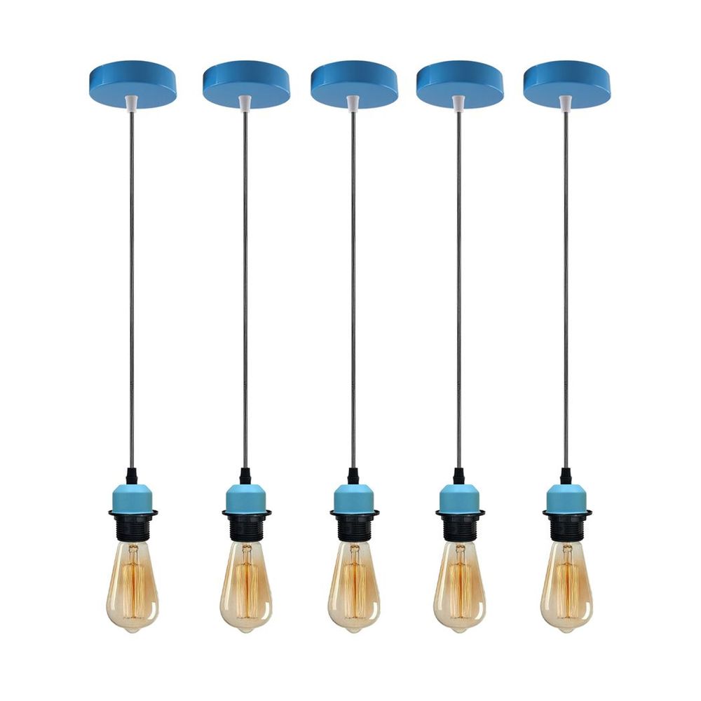 5 Pack Industrial Pendant Light Fitting, Lampshade Addable E27 Lamp Holder Light, - SILVIONIX