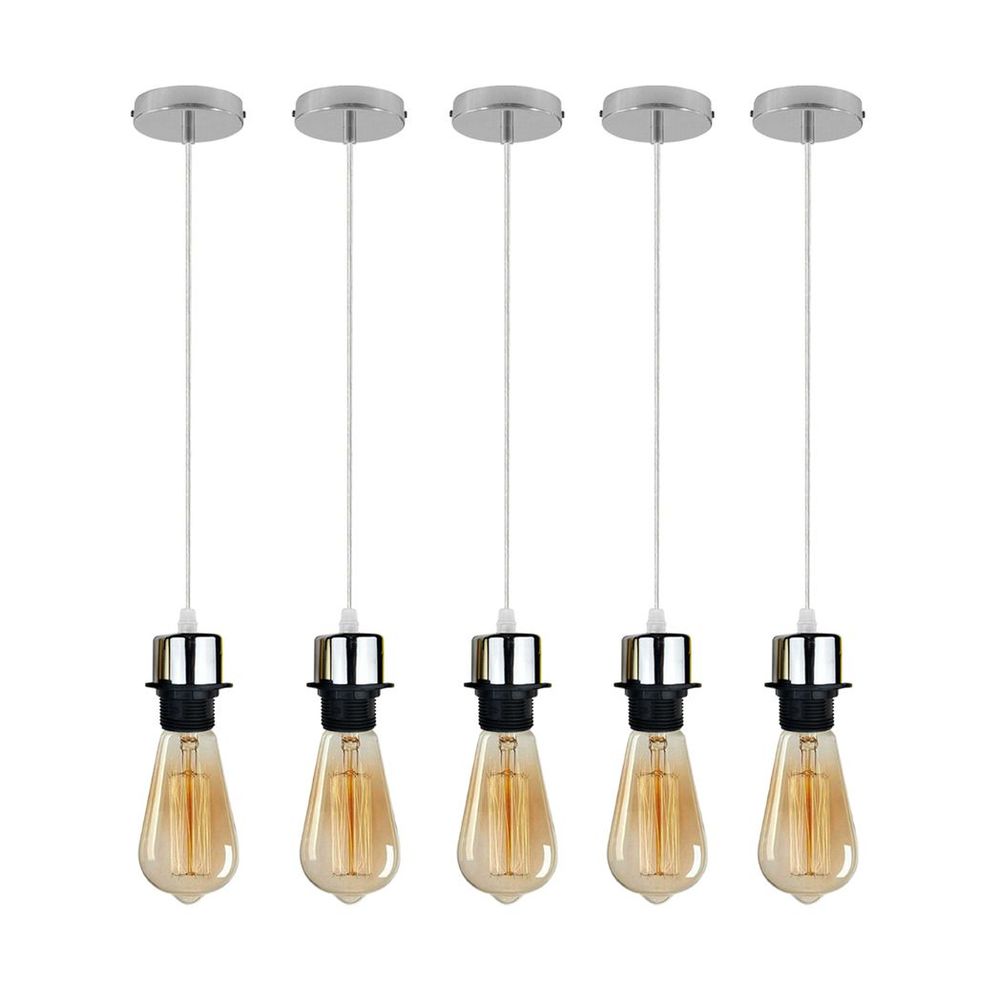 5 Pack Industrial Pendant Light Fitting, Lampshade Addable E27 Lamp Holder Light, - SILVIONIX