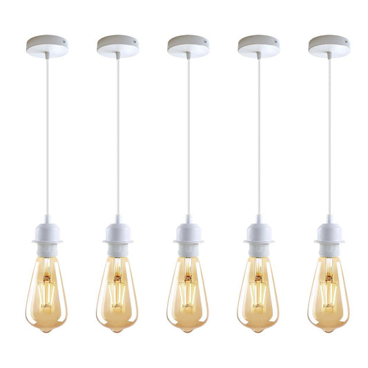 5 Pack Vintage Industrial Style White Ceiling Pendant Lamp E27 Base Metal Screw Lamp Holder - SILVIONIX