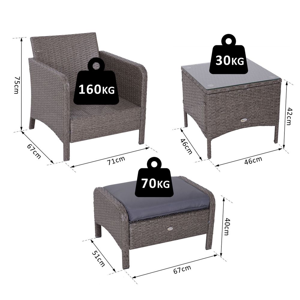 5 Pcs Rattan Furniture Set, Steel Frame - Grey - SILVIONIX