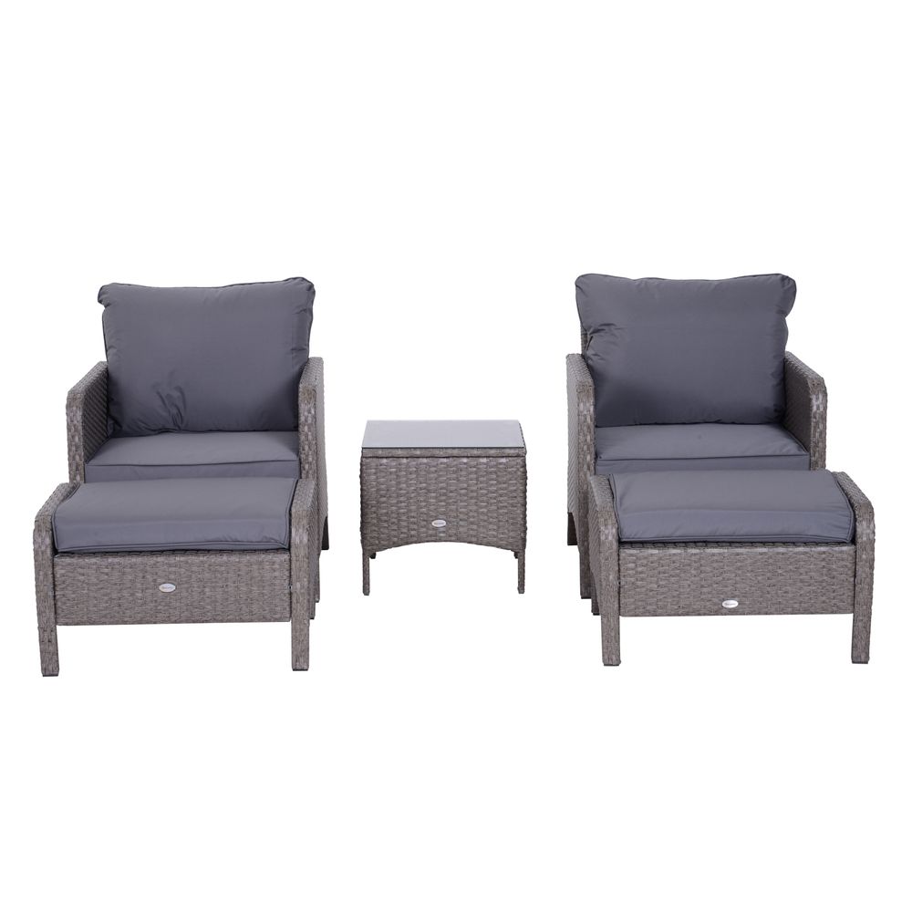 5 Pcs Rattan Furniture Set, Steel Frame - Grey - SILVIONIX