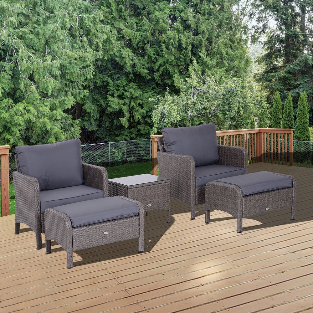 5 Pcs Rattan Furniture Set, Steel Frame - Grey - SILVIONIX