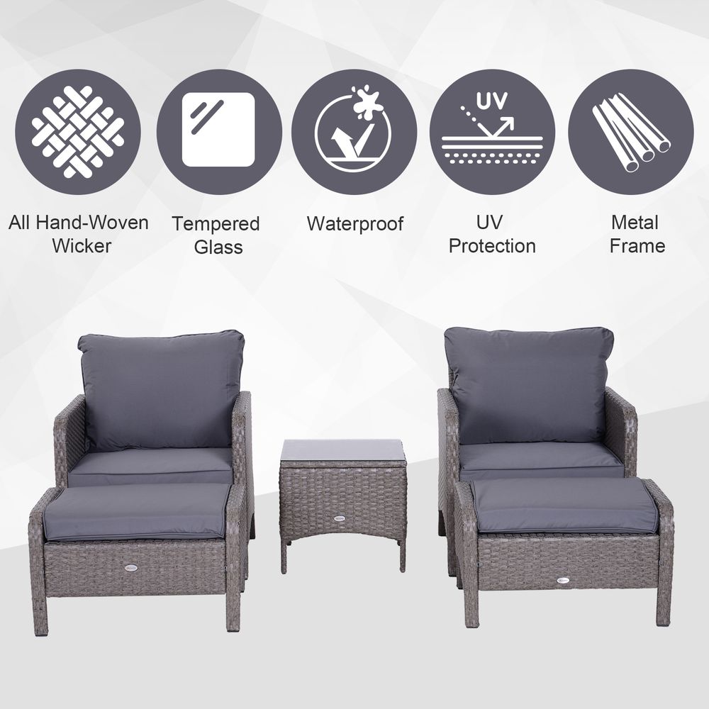 5 Pcs Rattan Furniture Set, Steel Frame - Grey - SILVIONIX