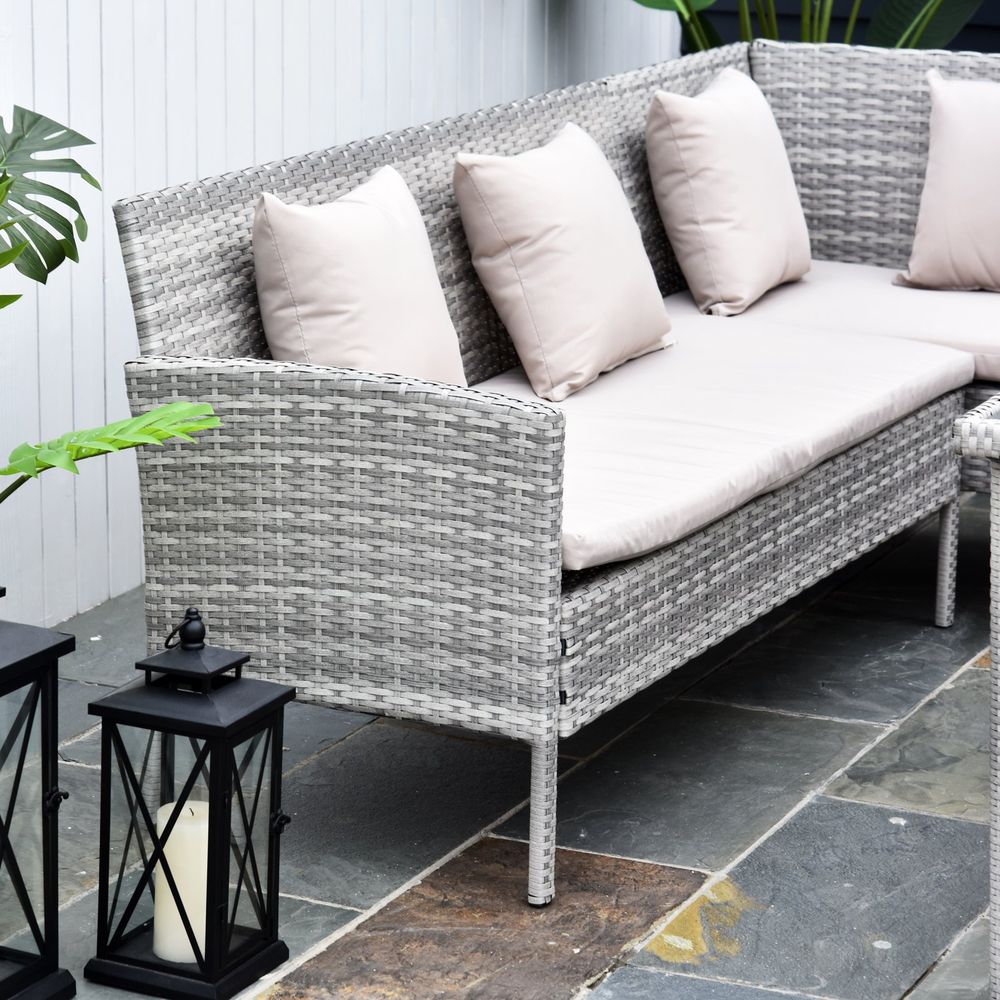 5 Pcs Rattan Wicker Furniture Patio Dining Table Stool Chaise Lounge Set - SILVIONIX