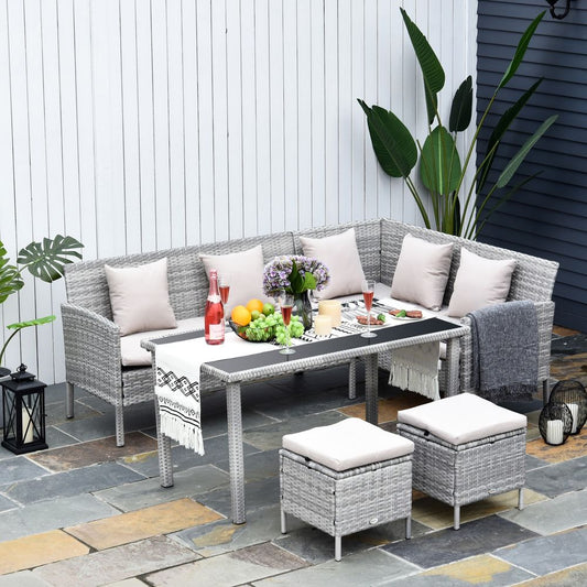 5 Pcs Rattan Wicker Furniture Patio Dining Table Stool Chaise Lounge Set - SILVIONIX