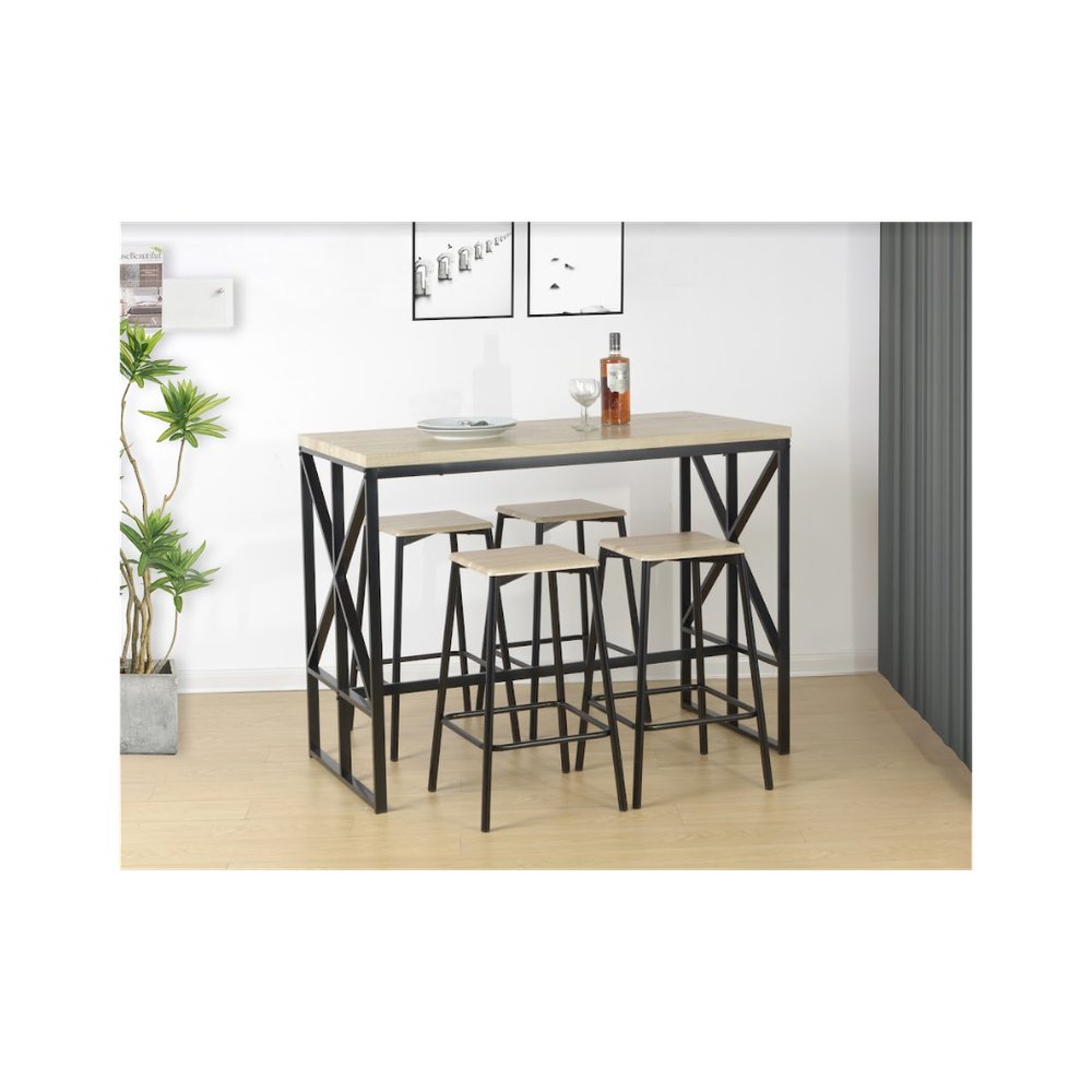 5 Piece Breakfast Bar Set Table in OAK - TAVOLO - SILVIONIX