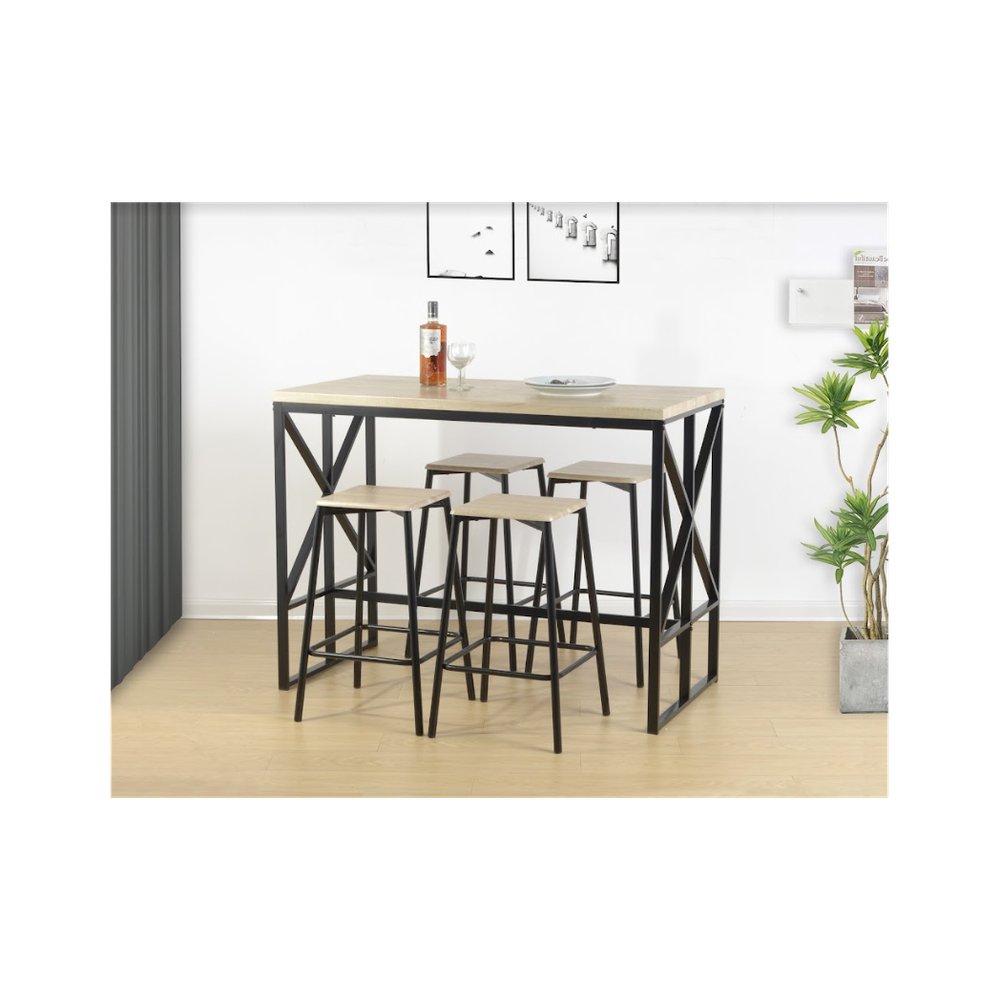 5 Piece Breakfast Bar Set Table in OAK - TAVOLO - SILVIONIX