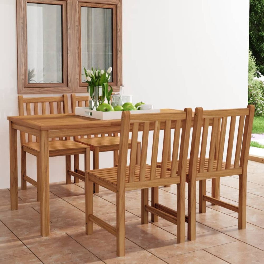 5 Piece Garden Dining Set Solid Teak Wood - SILVIONIX